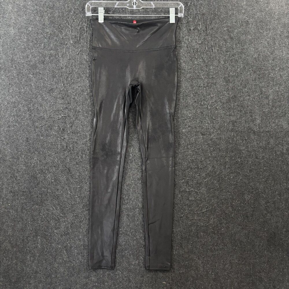 Spanx Faux Leather Leggings Women's Small Black High Rise Shaping Ankle Pants